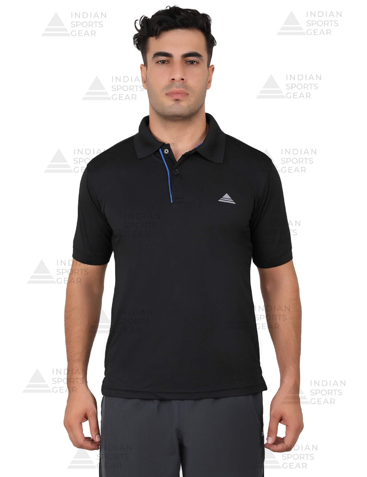 Black T-Shirt With Blue Piping